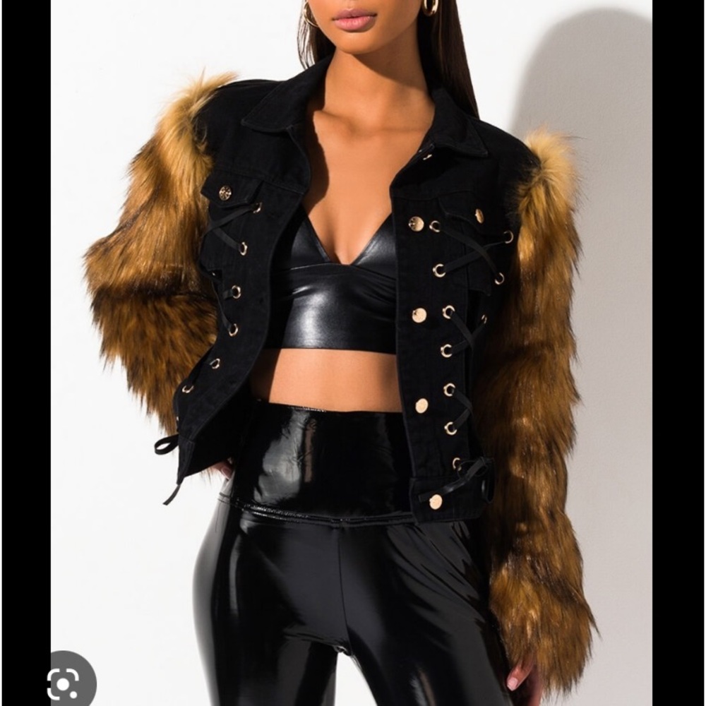 Black and Brown Faux Fur Jean Jacket